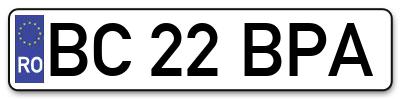 Placuta inmatriculare numar auto  BC-22-BPA, BC 22 BPA, BC22BPA