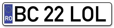 Placuta inmatriculare numar auto  BC-22-LOL, BC 22 LOL, BC22LOL