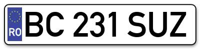 Placuta inmatriculare numar auto  BC-231-SUZ, BC 231 SUZ, BC231SUZ