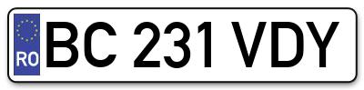 Placuta inmatriculare numar auto  BC-231-VDY, BC 231 VDY, BC231VDY