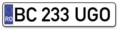 Placuta inmatriculare numar auto  BC-233-UGO, BC 233 UGO, BC233UGO