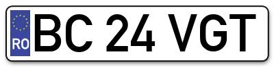 Placuta inmatriculare numar auto  BC-24-VGT, BC 24 VGT, BC24VGT