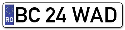 Placuta inmatriculare numar auto  BC-24-WAD, BC 24 WAD, BC24WAD