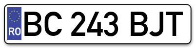 Placuta inmatriculare numar auto  BC-243-BJT, BC 243 BJT, BC243BJT
