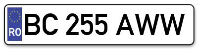 Placuta inmatriculare numar auto  BC-255-AWW, BC 255 AWW, BC255AWW
