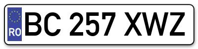 Placuta inmatriculare numar auto  BC-257-XWZ, BC 257 XWZ, BC257XWZ
