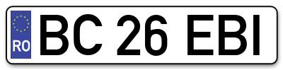 Placuta inmatriculare numar auto  BC-26-EBI, BC 26 EBI, BC26EBI
