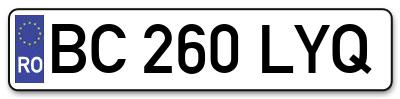 Placuta inmatriculare numar auto  BC-260-LYQ, BC 260 LYQ, BC260LYQ