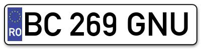 Placuta inmatriculare numar auto  BC-269-GNU, BC 269 GNU, BC269GNU