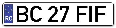 Placuta inmatriculare numar auto  BC-27-FIF, BC 27 FIF, BC27FIF