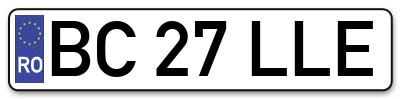 Placuta inmatriculare numar auto  BC-27-LLE, BC 27 LLE, BC27LLE