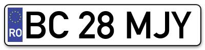 Placuta inmatriculare numar auto  BC-28-MJY, BC 28 MJY, BC28MJY