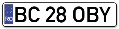 Placuta inmatriculare numar auto  BC-28-OBY, BC 28 OBY, BC28OBY
