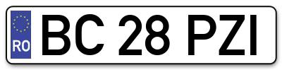 Placuta inmatriculare numar auto  BC-28-PZI, BC 28 PZI, BC28PZI