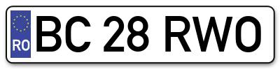 Placuta inmatriculare numar auto  BC-28-RWO, BC 28 RWO, BC28RWO