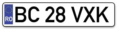 Placuta inmatriculare numar auto  BC-28-VXK, BC 28 VXK, BC28VXK
