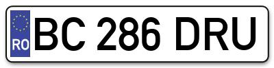 Placuta inmatriculare numar auto  BC-286-DRU, BC 286 DRU, BC286DRU