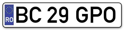 Placuta inmatriculare numar auto  BC-29-GPO, BC 29 GPO, BC29GPO