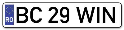 Placuta inmatriculare numar auto  BC-29-WIN, BC 29 WIN, BC29WIN