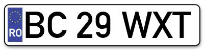 Placuta inmatriculare numar auto  BC-29-WXT, BC 29 WXT, BC29WXT