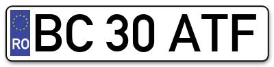 Placuta inmatriculare numar auto  BC-30-ATF, BC 30 ATF, BC30ATF