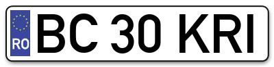 Placuta inmatriculare numar auto  BC-30-KRI, BC 30 KRI, BC30KRI