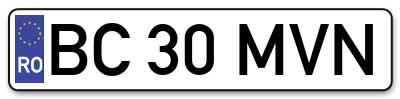 Placuta inmatriculare numar auto  BC-30-MVN, BC 30 MVN, BC30MVN
