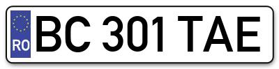 Placuta inmatriculare numar auto  BC-301-TAE, BC 301 TAE, BC301TAE