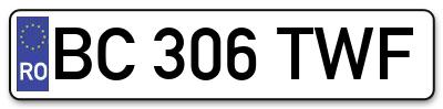 Placuta inmatriculare numar auto  BC-306-TWF, BC 306 TWF, BC306TWF