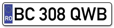 Placuta inmatriculare numar auto  BC-308-QWB, BC 308 QWB, BC308QWB
