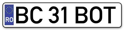 Placuta inmatriculare numar auto  BC-31-BOT, BC 31 BOT, BC31BOT