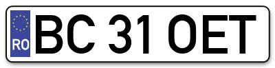 Placuta inmatriculare numar auto  BC-31-OET, BC 31 OET, BC31OET