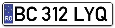 Placuta inmatriculare numar auto  BC-312-LYQ, BC 312 LYQ, BC312LYQ