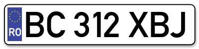 Placuta inmatriculare numar auto  BC-312-XBJ, BC 312 XBJ, BC312XBJ