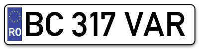 Placuta inmatriculare numar auto  BC-317-VAR, BC 317 VAR, BC317VAR