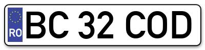 Placuta inmatriculare numar auto  BC-32-COD, BC 32 COD, BC32COD