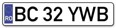 Placuta inmatriculare numar auto  BC-32-YWB, BC 32 YWB, BC32YWB