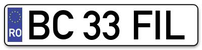 Placuta inmatriculare numar auto  BC-33-FIL, BC 33 FIL, BC33FIL
