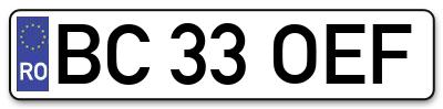 Placuta inmatriculare numar auto  BC-33-OEF, BC 33 OEF, BC33OEF