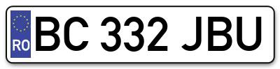 Placuta inmatriculare numar auto  BC-332-JBU, BC 332 JBU, BC332JBU