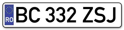 Placuta inmatriculare numar auto  BC-332-ZSJ, BC 332 ZSJ, BC332ZSJ