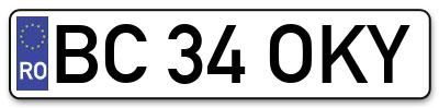 Placuta inmatriculare numar auto  BC-34-OKY, BC 34 OKY, BC34OKY