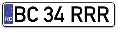 Placuta inmatriculare numar auto  BC-34-RRR, BC 34 RRR, BC34RRR