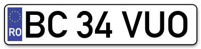 Placuta inmatriculare numar auto  BC-34-VUO, BC 34 VUO, BC34VUO