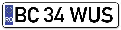 Placuta inmatriculare numar auto  BC-34-WUS, BC 34 WUS, BC34WUS