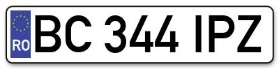 Placuta inmatriculare numar auto  BC-344-IPZ, BC 344 IPZ, BC344IPZ