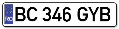 Placuta inmatriculare numar auto  BC-346-GYB, BC 346 GYB, BC346GYB