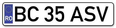 Placuta inmatriculare numar auto  BC-35-ASV, BC 35 ASV, BC35ASV