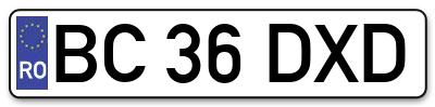 Placuta inmatriculare numar auto  BC-36-DXD, BC 36 DXD, BC36DXD