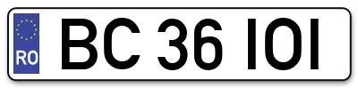 Placuta inmatriculare numar auto  BC-36-IOI, BC 36 IOI, BC36IOI
